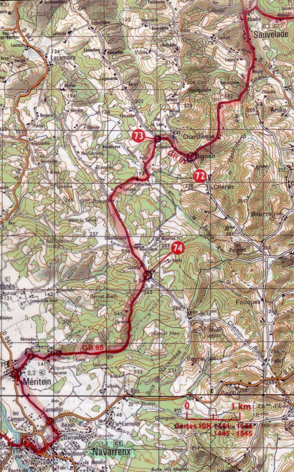 sample map from FFRP topo-guide, camino de santiago, France