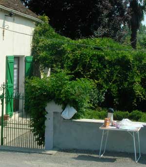 An angel's roadside table with coffee, juice and cookies