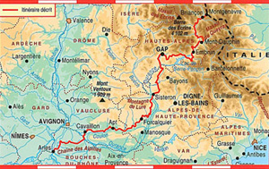 FFRP map of route from Italian border to Arles, France